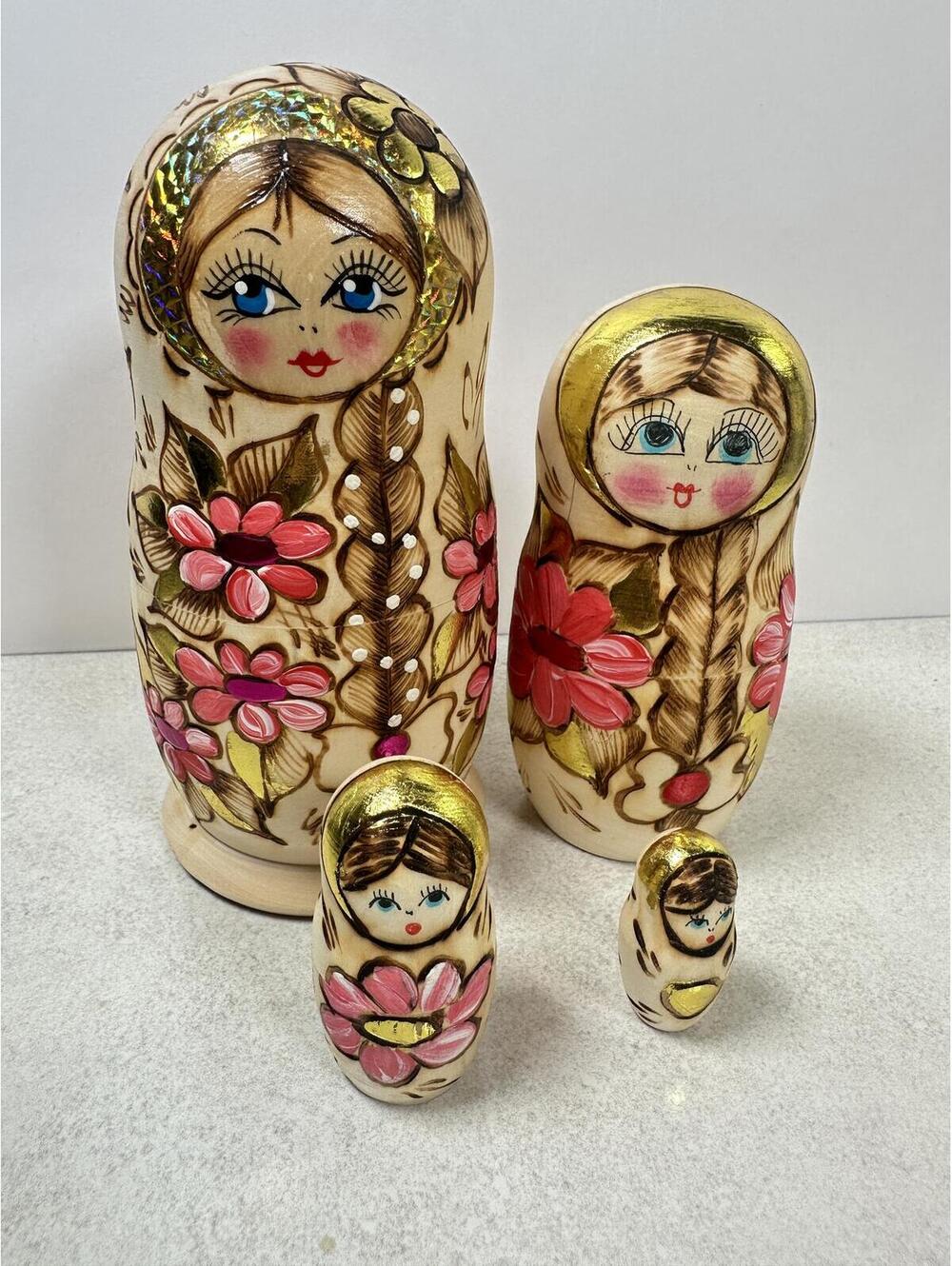 VTG 4 Pc Russian Matryoshka Fairy Tale Nesting Dolls Semenovskaya Label